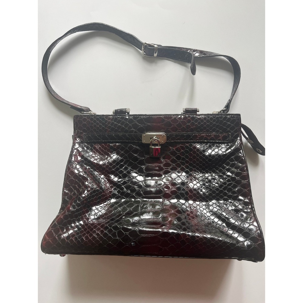 Danier Glossy Faux Snakeskin Structured Satchel Bag with Crossbody Strap